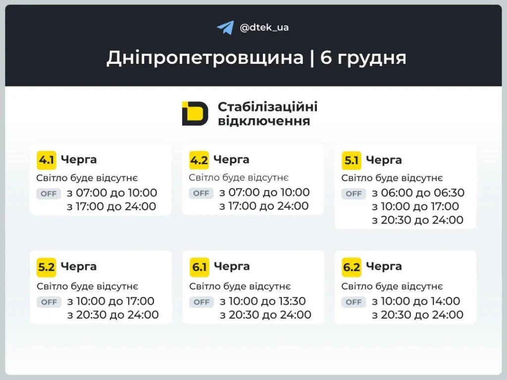 Термінові зміни в енергопостачанні: як діятимуть графіки відключень 6 грудня