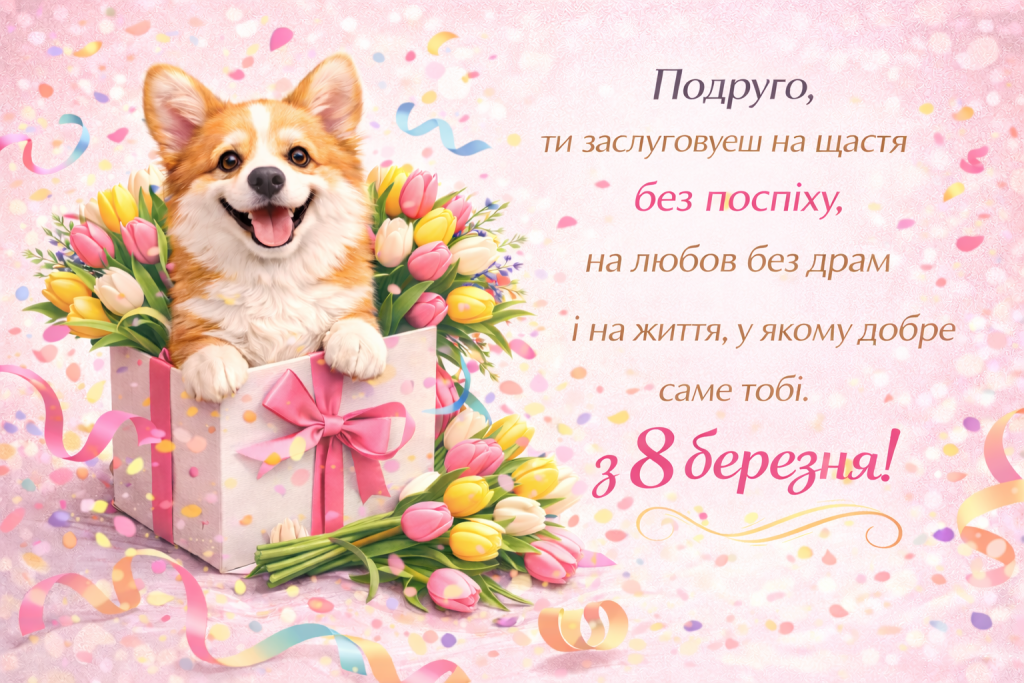 Прикольні привітання та картинки з 8 березня 2026 подрузі українською