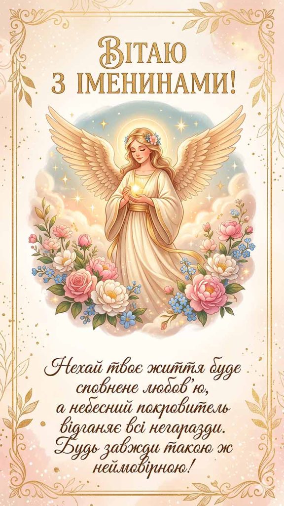 Вітаю з іменинами! Нехай твоє життя буде сповнене любов’ю, а небесний покровитель відганяє всі негаразди. Будь завжди такою ж неймовірною!