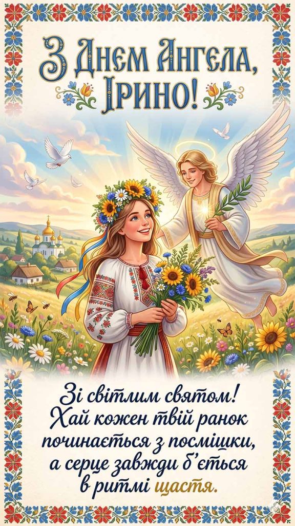 Ірино, зі світлим святом! Хай кожен твій ранок починається з посмішки, а серце завжди б'ється в ритмі щастя. З Днем ангела!