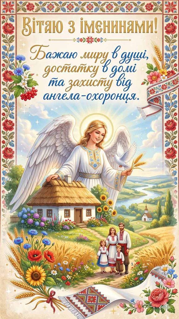 Вітаю з іменинами! Бажаю миру в душі, достатку в домі та захисту від ангела-охоронця.