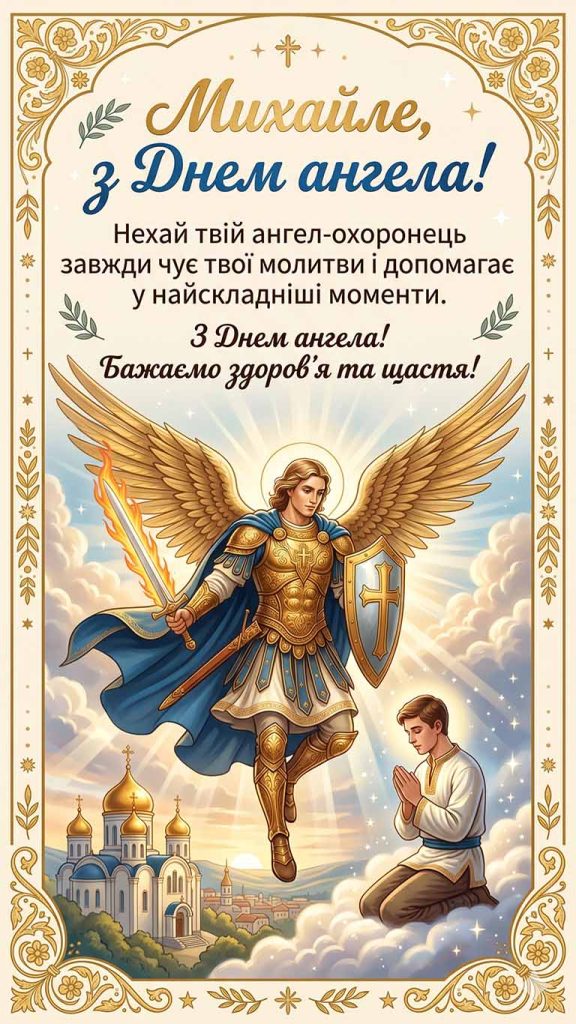 Михайле, нехай твій ангел-охоронець завжди чує твої молитви і допомагає у найскладніші моменти. З Днем ангела!