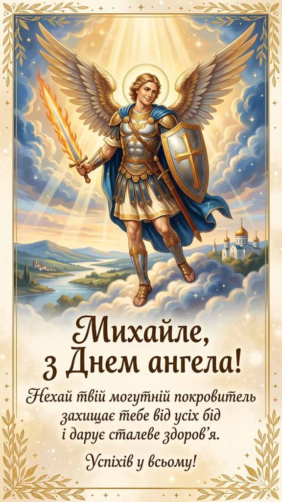 Михайле, з Днем ангела! Нехай твій могутній покровитель захищає тебе від усіх бід і дарує сталеве здоров’я. Успіхів у всьому!