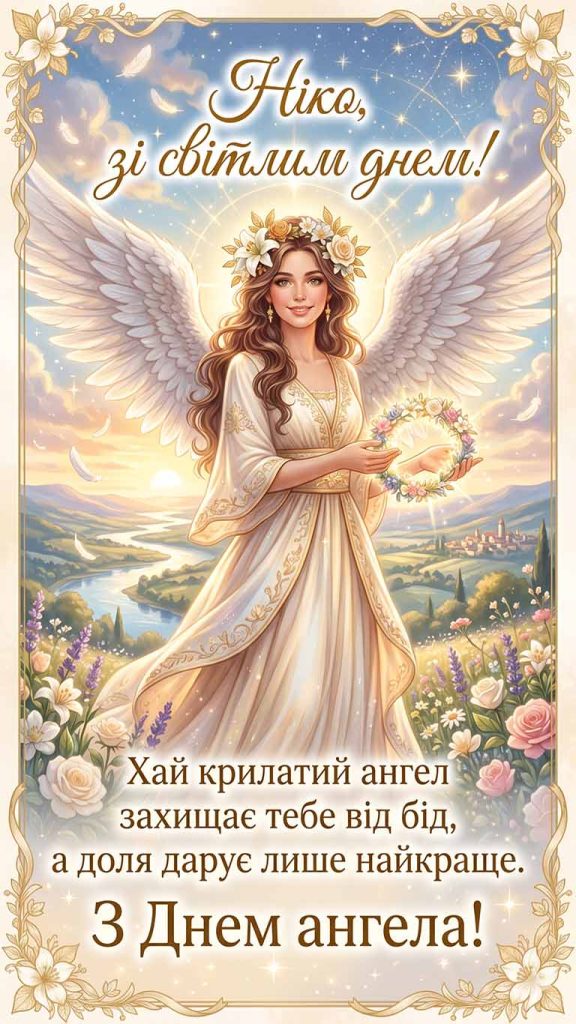 Ніко, зі світлим днем! Хай крилатий ангел захищає тебе від бід, а доля дарує лише найкраще. З Днем ангела!