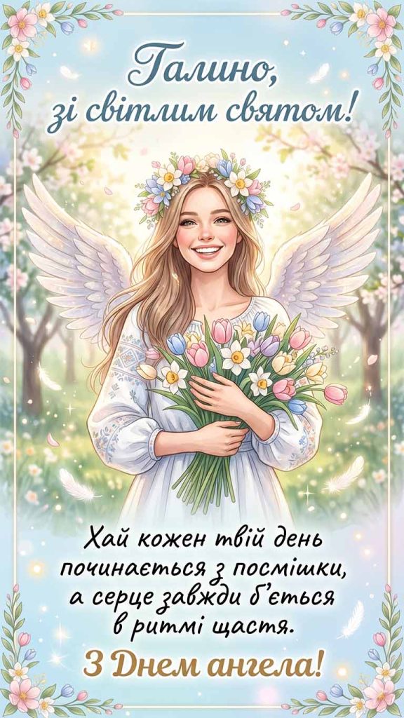 Галино, зі світлим святом! Хай кожен твій день починається з посмішки, а серце завжди б’ється в ритмі щастя. З Днем ангела!
