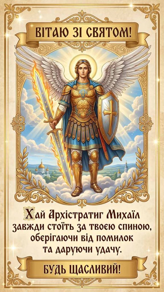 Вітаю зі святом! Хай Архістратиг Михаїл завжди стоїть за твоєю спиною, оберігаючи від помилок та даруючи удачу. Будь щасливий!