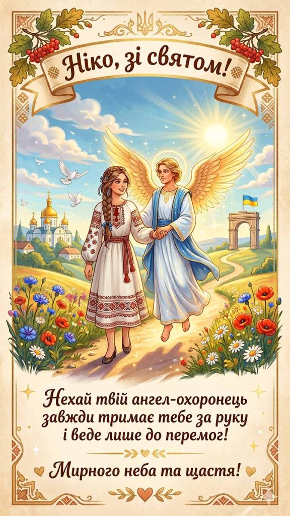 Ніко, зі святом! Нехай твій ангел-охоронець завжди тримає тебе за руку і веде лише до перемог! Мирного неба та щастя!