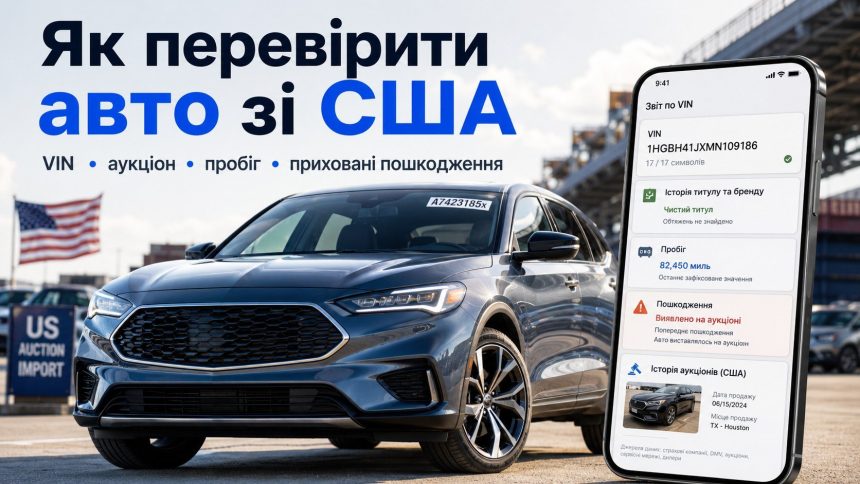 Як перевірити автомобіль із США перед купівлею: VIN, аукціонні фото, пробіг, титул, страхові записи та приховані пошкодження. Покроковий алгоритм перевірки до оплати й оформлення в Україні без ризику.