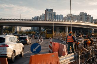 На Кільцевій дорозі Києва до 5 липня 2026 року частково обмежили рух шляхопроводом біля проспекту Леся Курбаса. Дорожники працюють поетапно в обох напрямках без повного перекриття.