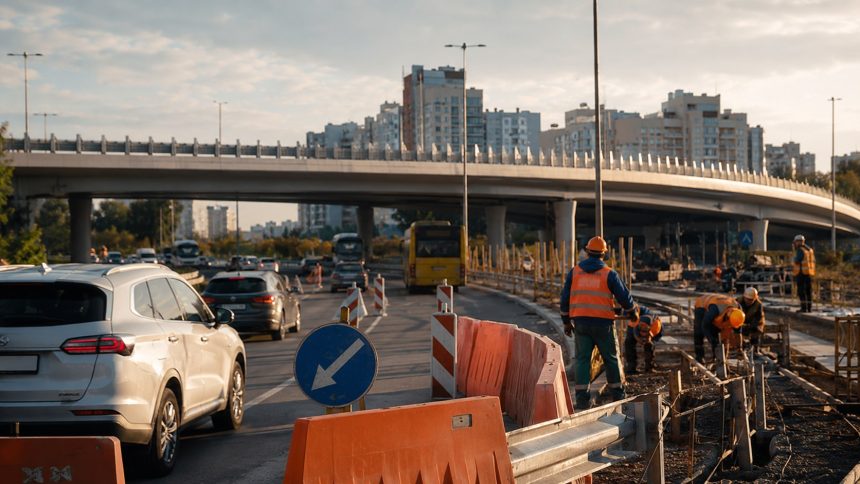 На Кільцевій дорозі Києва до 5 липня 2026 року частково обмежили рух шляхопроводом біля проспекту Леся Курбаса. Дорожники працюють поетапно в обох напрямках без повного перекриття.