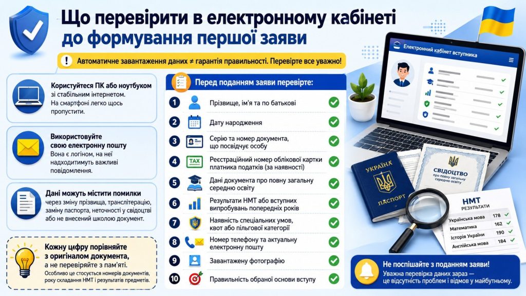 Вступна кампанія 2026: чекліст електронного кабінету до подання заяв у ЗВО