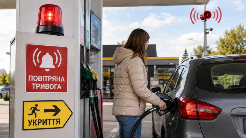 Як діяти, якщо під час заправки почалася повітряна тривога: покроковий алгоритм для водія, правила зупинки подачі пального, евакуації з АЗС, пошуку укриття та виклику екстрених служб України. Чітко.!