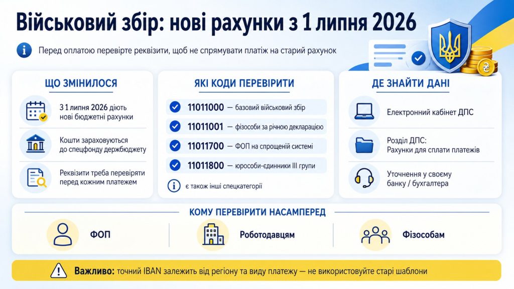 Нові реквізити для сплати військового збору з 1 липня: що перевірити ФОП і роботодавцям