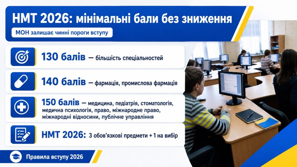 Мінімальний бал НМТ 2026 не знижуватимуть: МОН залишило чинні правила вступу