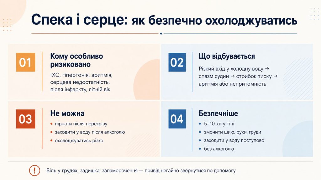 Спека і серцево-судинні хвороби: кому небезпечно різко заходити в холодну воду