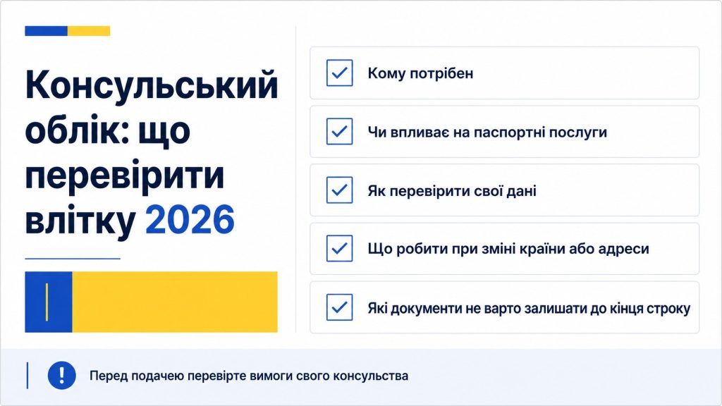 Консульський облік українців за кордоном у 2026 році: кому потрібен і що перевірити перед поїздкою