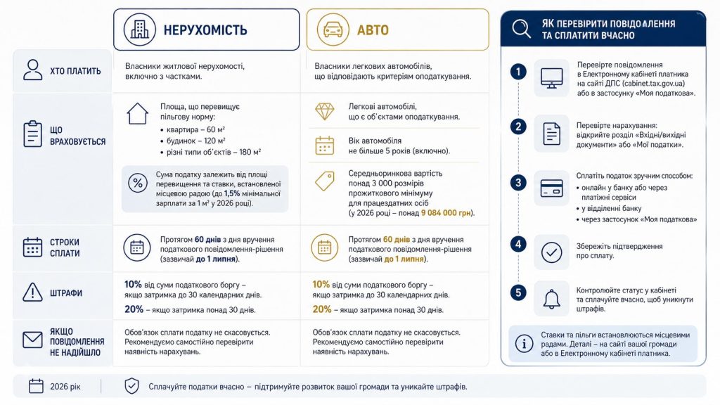Податок на квартири та дорогі автомобілі у 2026 році: хто і скільки має заплатити