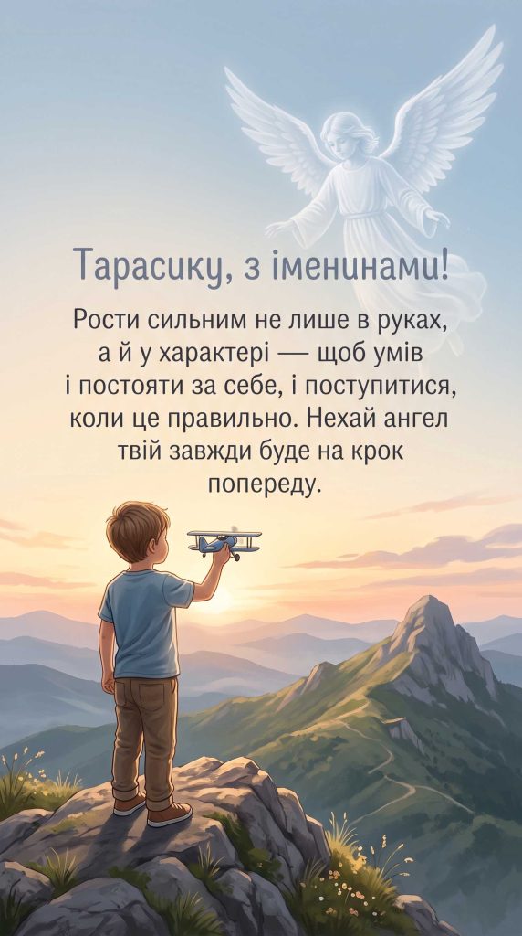 Тарасику, з іменинами! Рости сильним не лише в руках, а й у характері — щоб умів і постояти за себе, і поступитися, коли це правильно. Нехай ангел твій завжди буде на крок попереду.