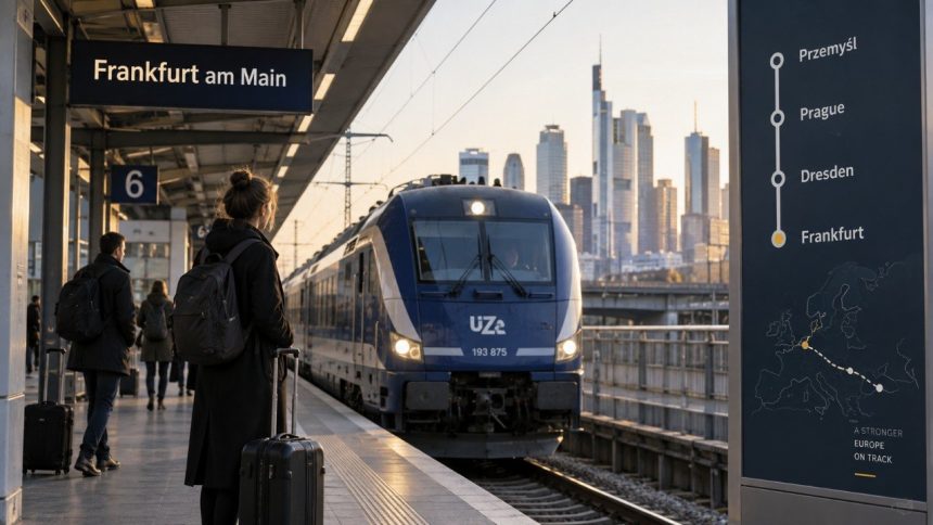 Як доїхати потягом з України до Франкфурта у 2026 році: пересадка в Перемишлі, актуальний розклад Leo Express через Прагу й Дрезден, час у дорозі, ціни та купівля квитків онлайн.