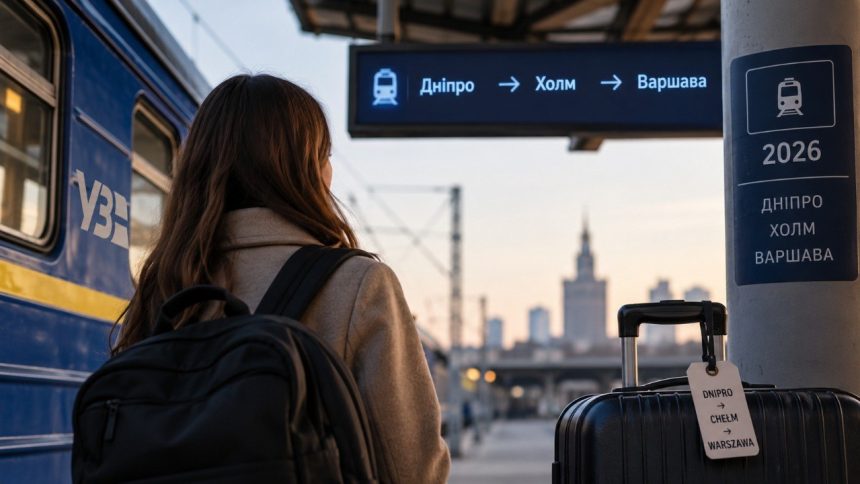 Як доїхати потягом Дніпро — Варшава у 2026 році: рейс №119 до Холма, пересадка на IC 440, актуальний розклад, час у дорозі та офіційні сервіси для купівлі квитків онлайн.