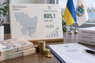 Місцеві бюджети Миколаївщини за січень–серпень 2026 року отримали 805,1 млн грн плати за землю. ДПС повідомила про зростання на 4,8% та нагадала строки сплати земельного податку фізособами.